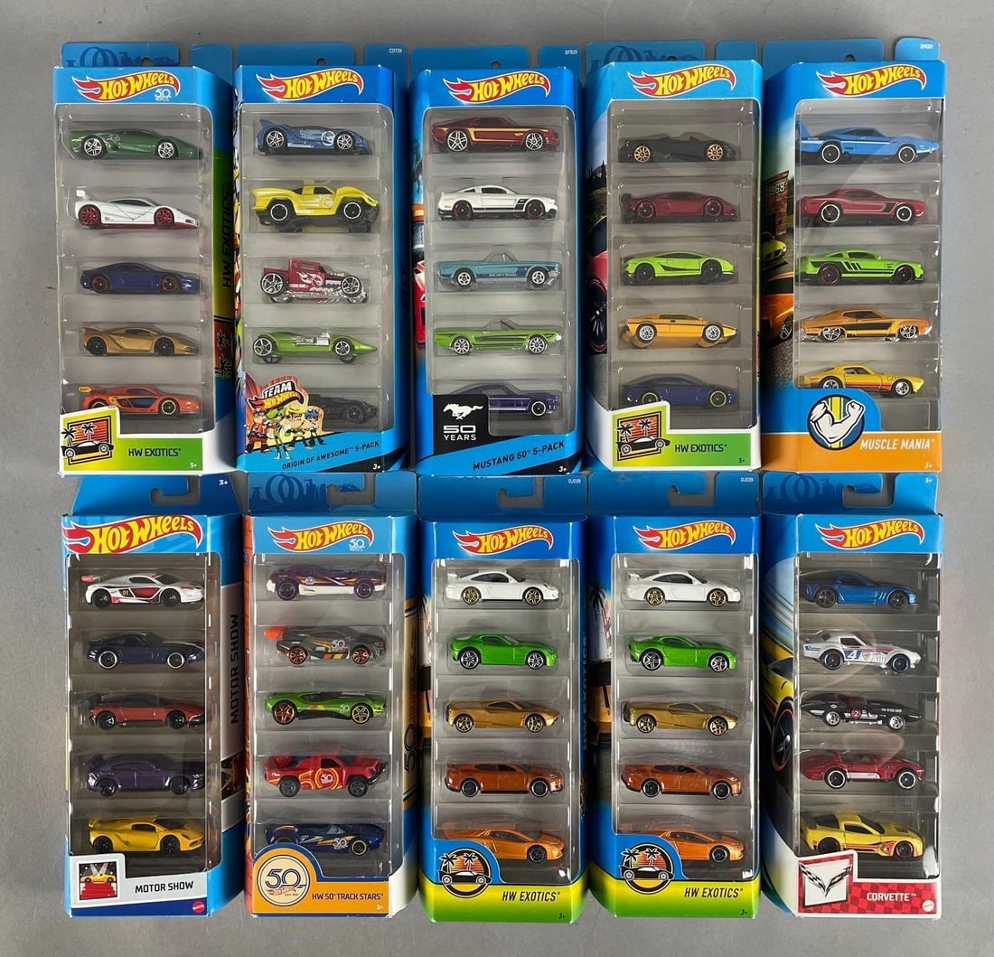 Group of Mattel Hot Wheels Die-Cast Vehicle Gift Packs: Includes corvette, mustang