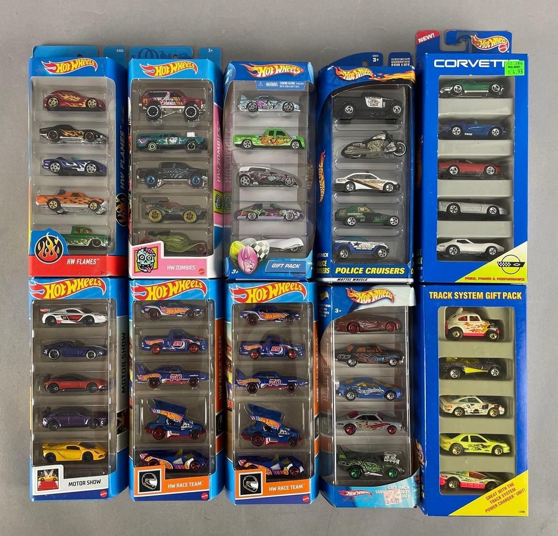 Group of Mattel Hot Wheels Die-Cast Vehicle Gift Packs: Includes hw zombies, police cruisers