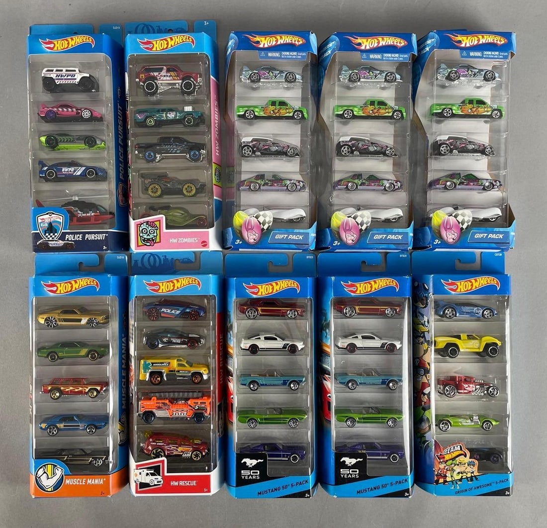 Group of Mattel Hot Wheels Die-Cast Vehicle Gift Packs: Includes rescue, police pursuit