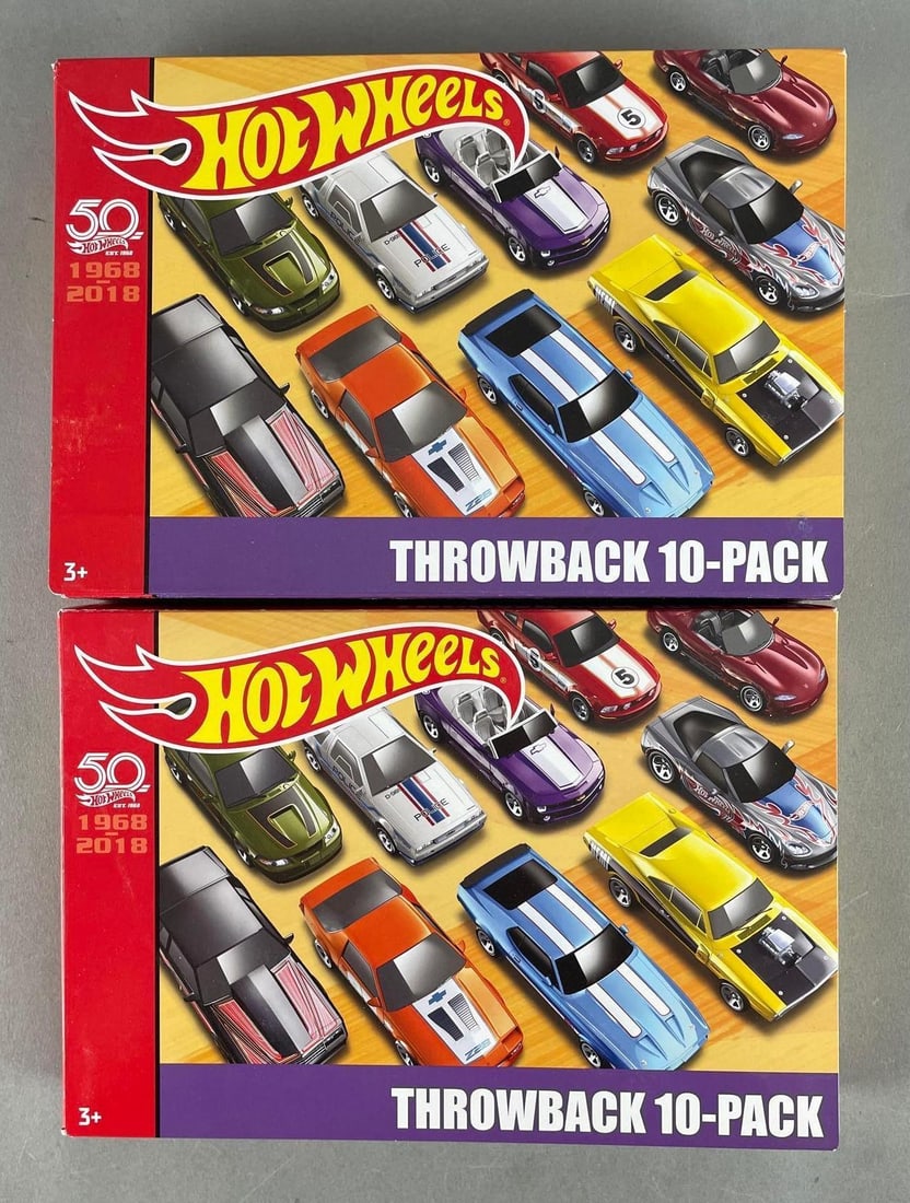 Group of 2 Mattel Hot Wheels Throwback 10 Packs: 50th Anniversary die-cast vehicles
