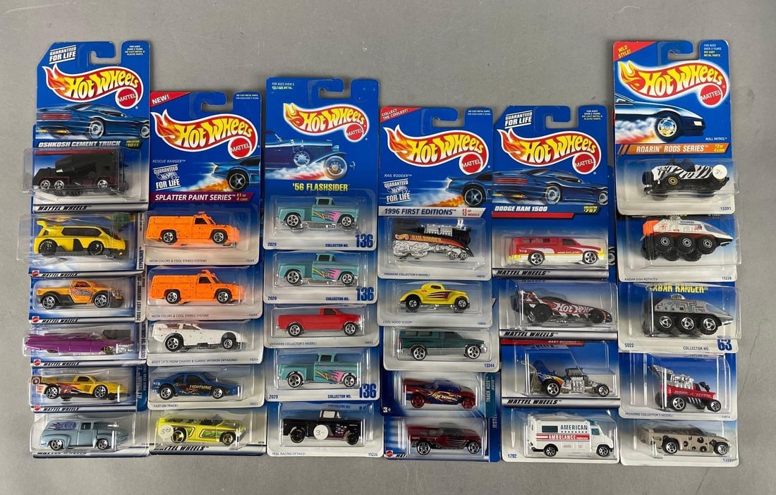 Group of Mattel Hot Wheels Die-Cast Vehicles: Includes trucks, splatter paint series