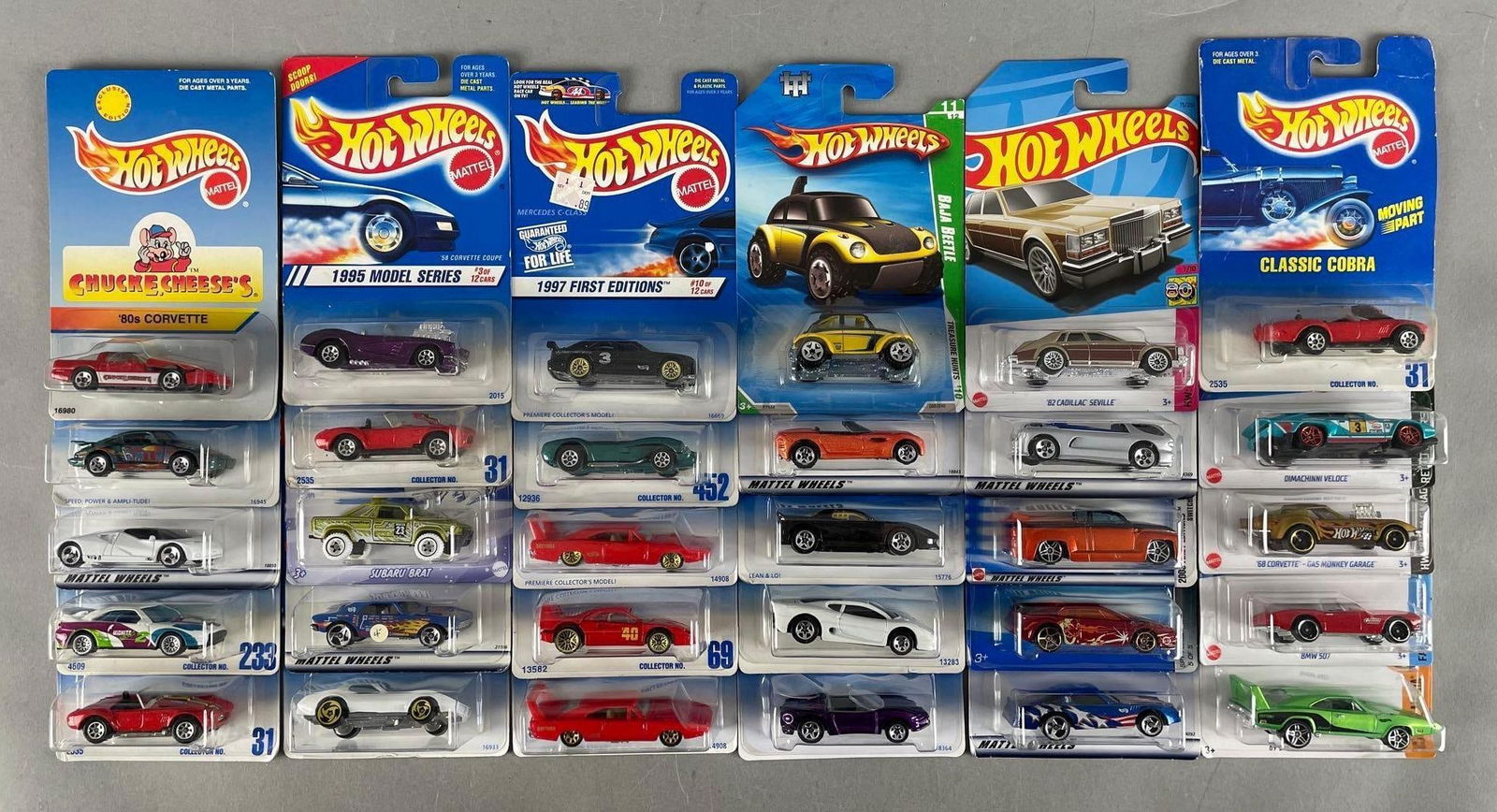Group of Mattel Hot Wheels Die-Cast Vehicles: Includes Chuck E. Cheese corvette, Subaru brat