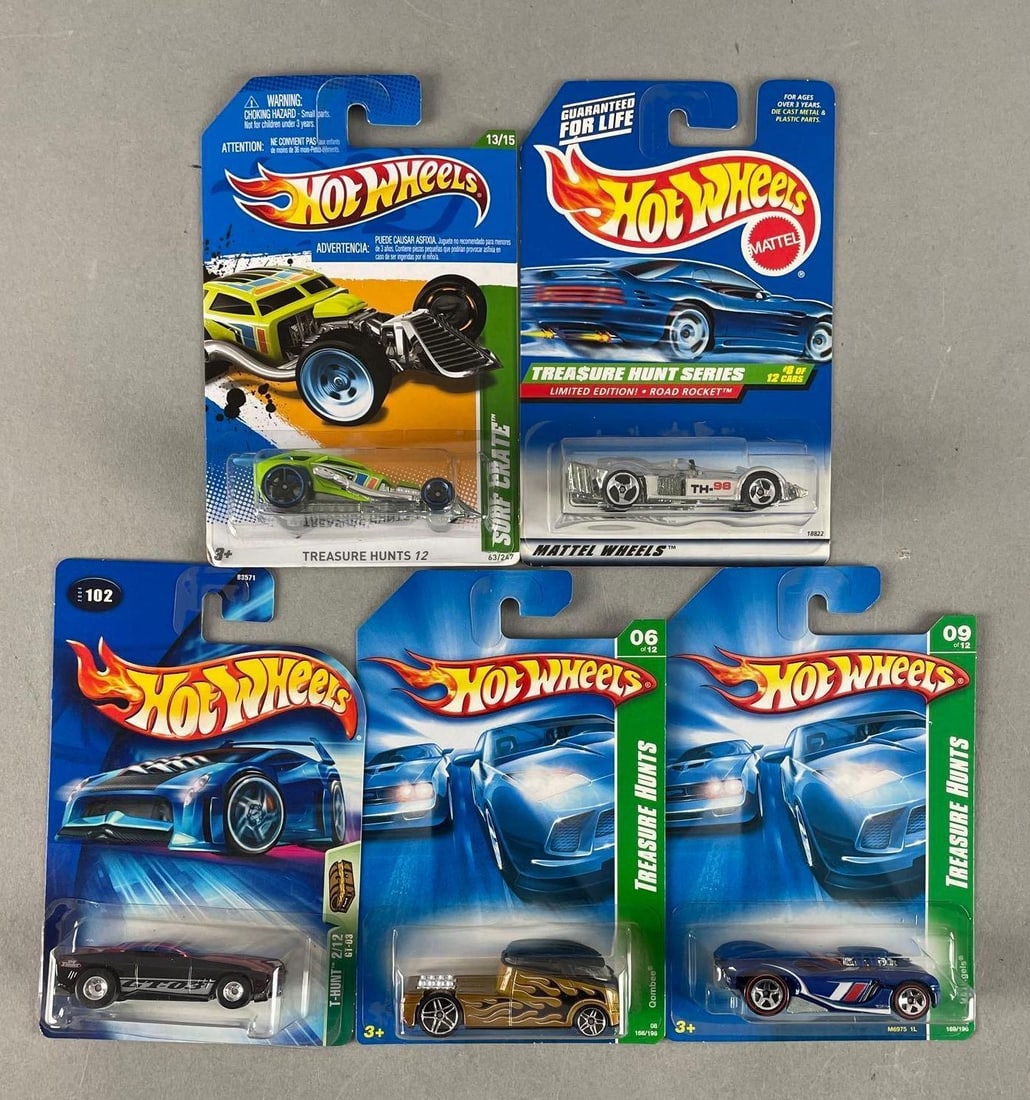 Group of Mattel Hot Wheels Treasure Hunt Die-Cast Vehicles: Includes LE road rocket, GT-03