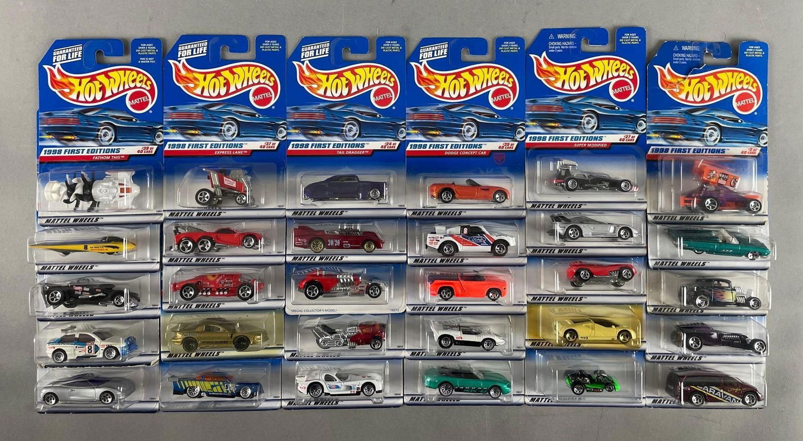 Group of Mattel Hot Wheels 1998 First Edition Die-Cast Vehicles: Includes solar eagle IIi, whatta drag