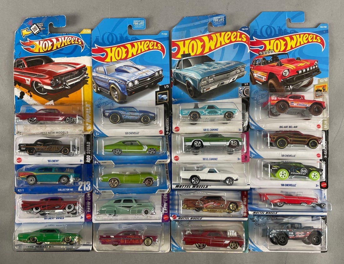Group of Mattel Hot Wheels Die-Cast Vehicles: Vintage cars, original packaging