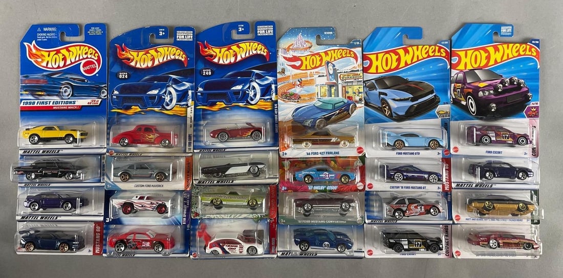 Group of Mattel Hot Wheels Ford Die-Cast Vehicles: Includes Mustang, thunderbird