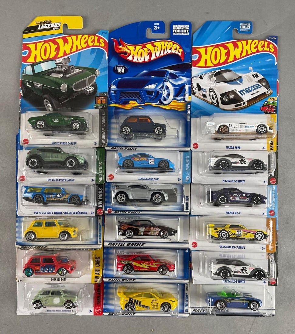 Group of Mattel Hot Wheels Foreign Die-Cast Vehicles: Includes mini cooper, Toyota, Mazda