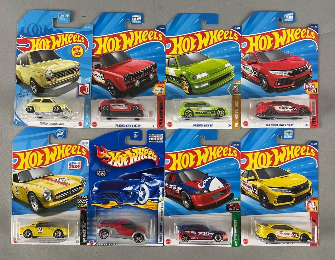 Group of Mattel Hot Wheels Honda Die-Cast Vehicles: Civic, racing