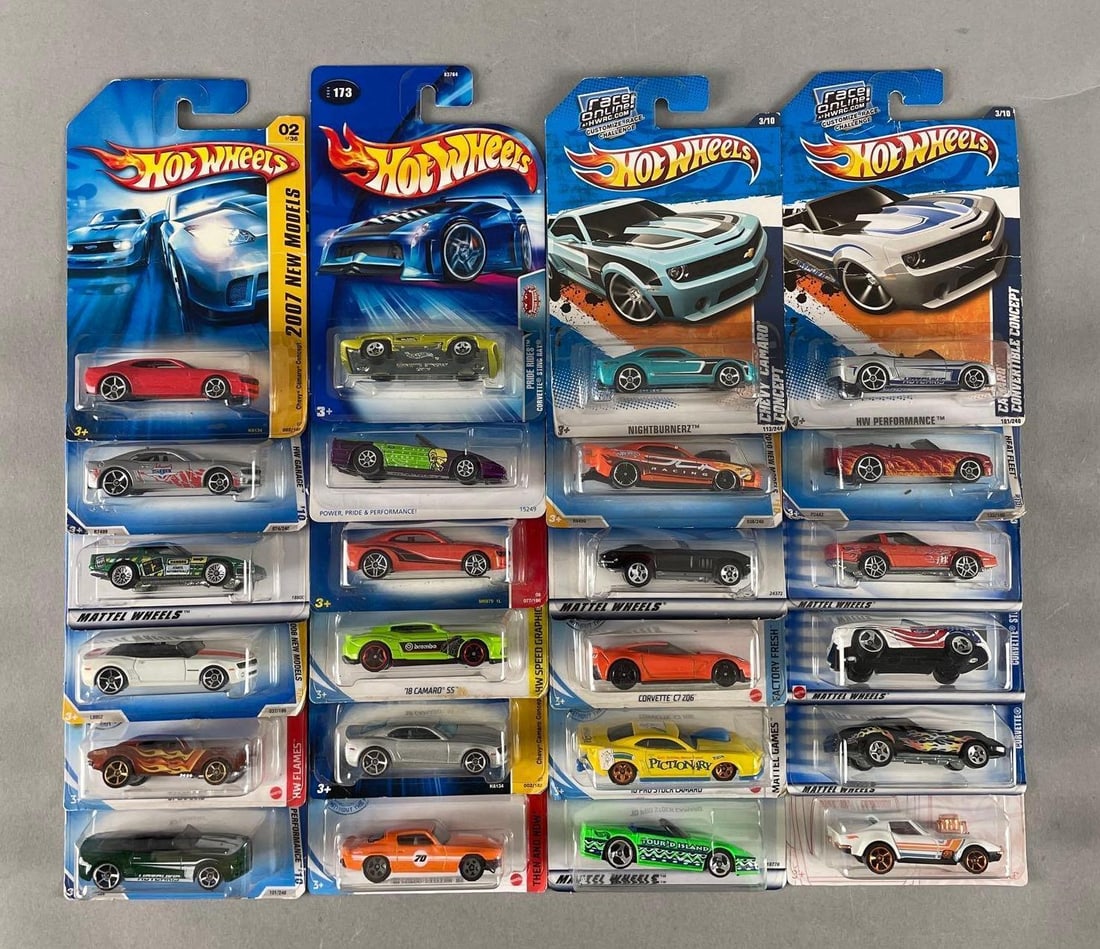 Group of Mattel Hot Wheels Chevy Die-Cast Vehicles: Camaros , corvette