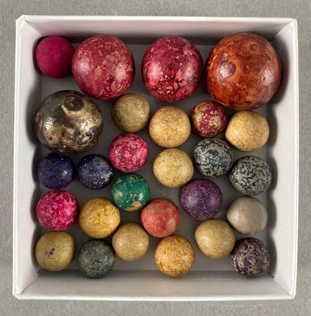 Group of 28 Antique Clay Marbles (1 of 2)