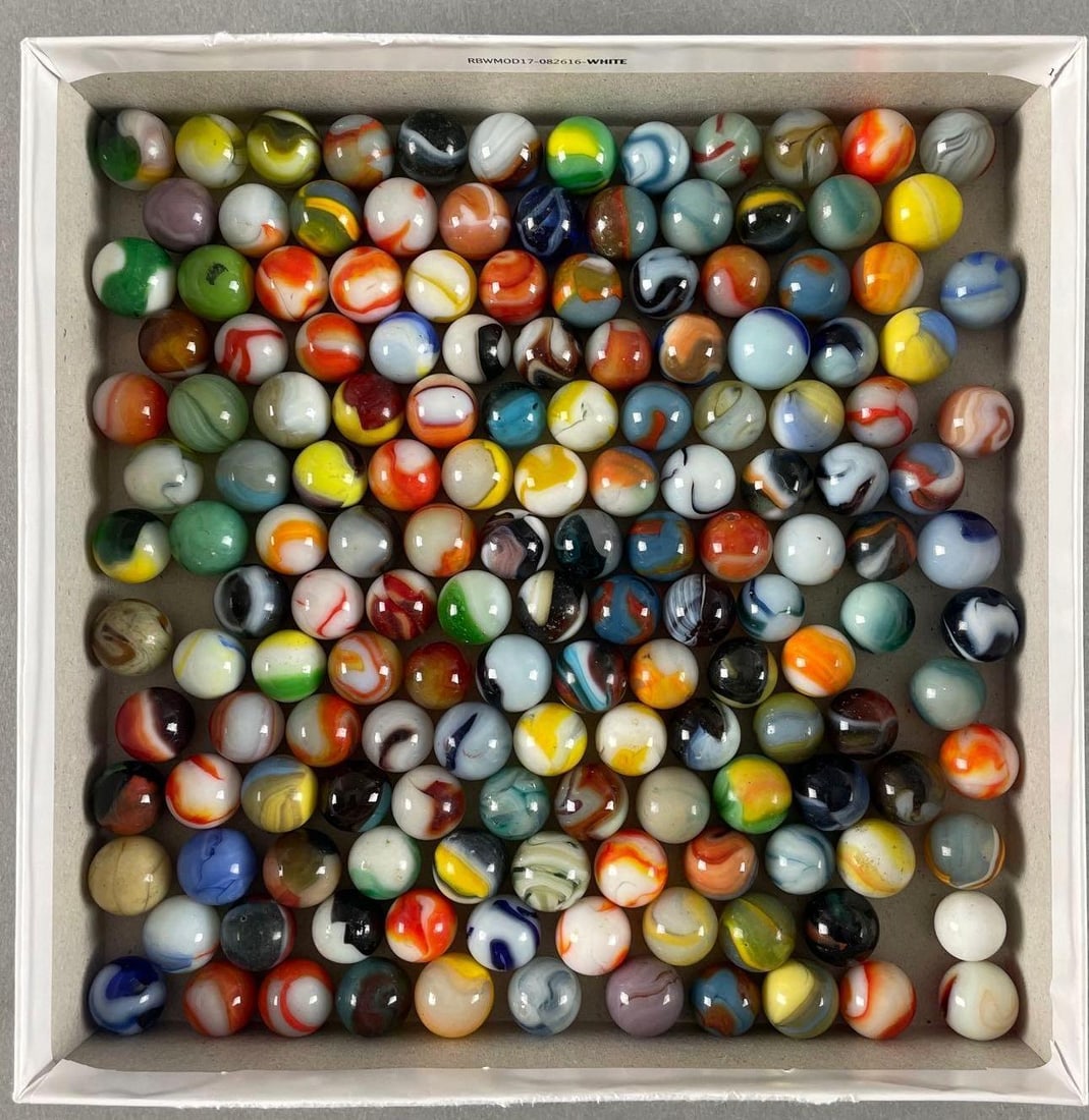 Group of 150+ Vintage Glass Marbles: Largest measures 5/8"