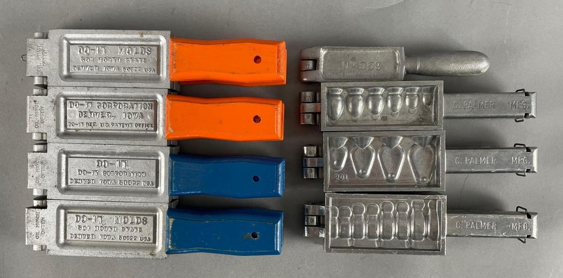 Group of Fishing Jig and Sinker Molds: C. Palmer and Do It, largest measure 10 1/2" x 2 1/4" x 2 1/2"