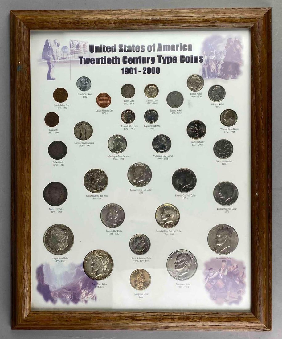 United States of America Twentieth Century Type Coins Framed Set: Includes coins from 1901-2000