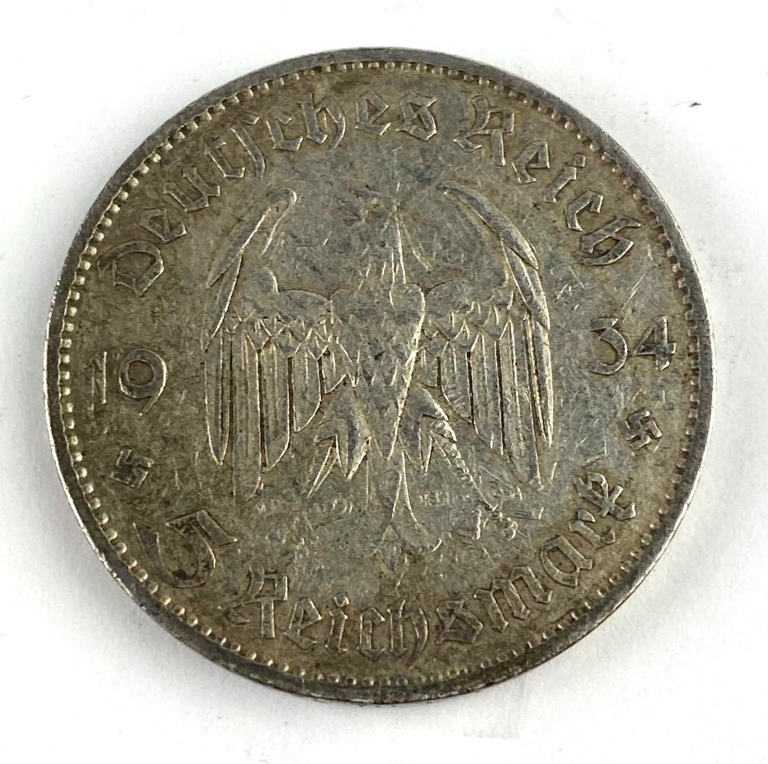 1934 WWII Potsdam Garrison Church 5 Reichsmark Silver Coin: 1934 WWII Potsdam Garrison Church 5 Reichsmark Silver Coin