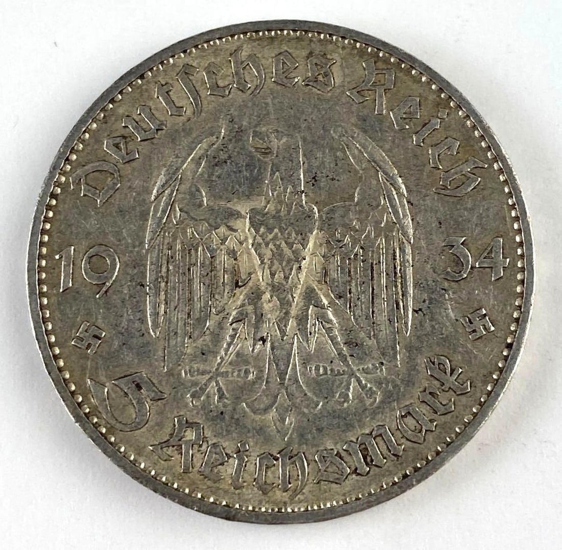1934 WWII Potsdam Garrison Church 5 Reichsmark Silver Coin: 1934 WWII Potsdam Garrison Church 5 Reichsmark Silver Coin