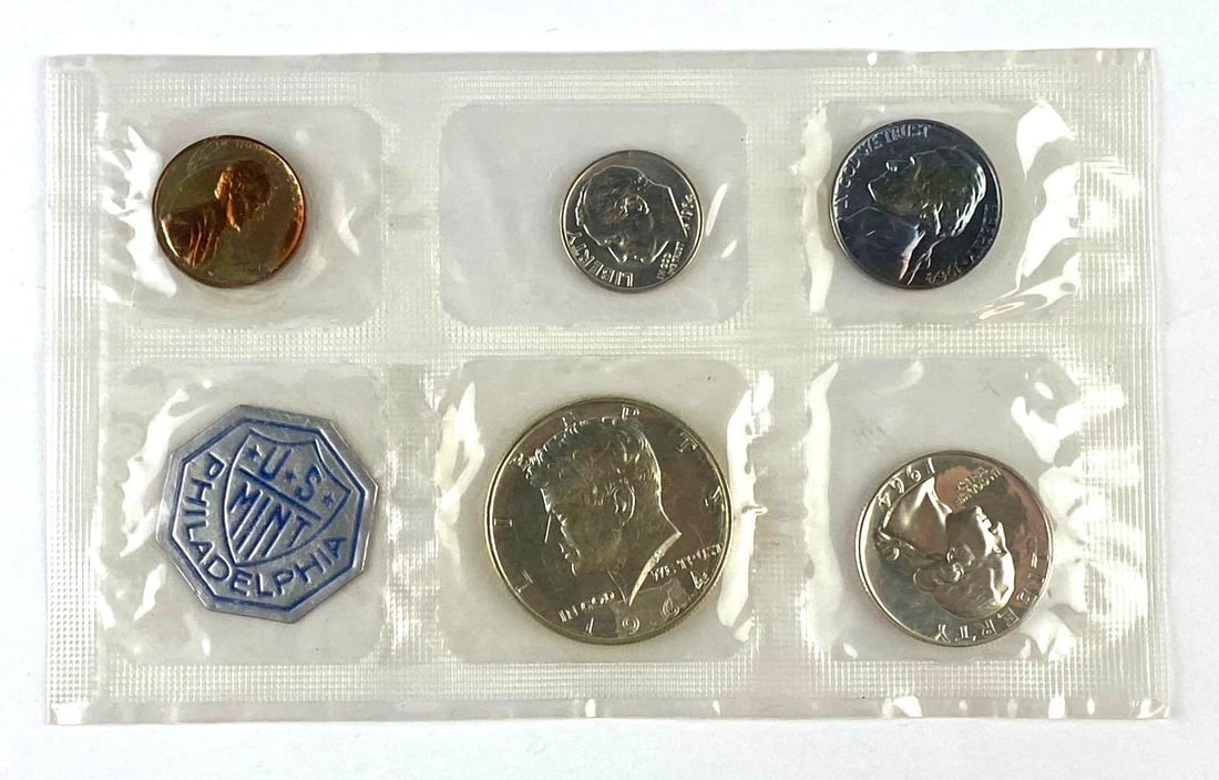 1964 United States Mint Proof Set: Includes 1964, Kennedy Silver Half Dollar, Washington Silver Quarter, and more.