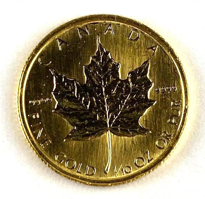 1986 Canadian Maple Leaf 1/10 Oz .9999 Fine Gold Queen Elizabeth Round (1 of 2)