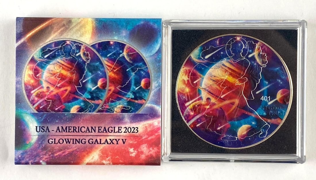 2023 US American Eagle Design 1 Oz .999 Silver Glowing Galaxy V Round: 2023 US American Eagle Design 1 Oz .999 Silver Glowing Galaxy V Round