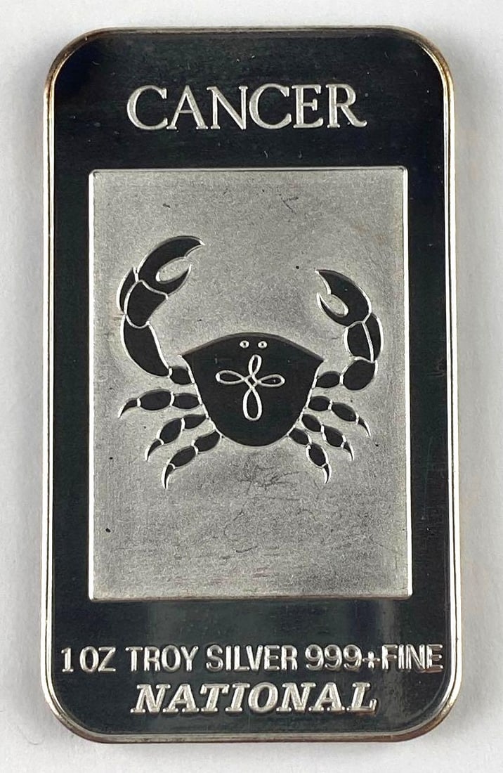 National Mint 1 Oz .999 Fine Silver Cancer Sign Ingot/ Bar: National Mint 1 Oz .999 Fine Silver Cancer Sign Ingot/ Bar