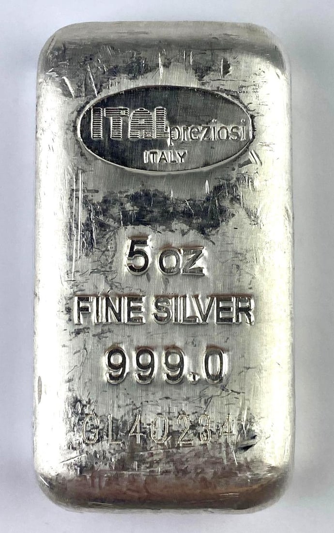 Ital Preziosi Italy 5 Oz .999 Fine Silver Ingot/ Bar: Preziosi Italy 5 Oz .999 Fine Silver Ingot/ Bar