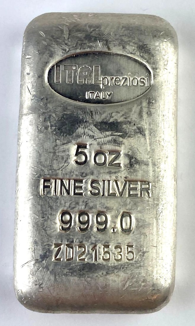 Ital Preziosi Italy 5 Oz .999 Fine Silver Ingot/ Bar: Ital Preziosi Italy 5 Oz .999 Fine Silver Ingot/ Bar