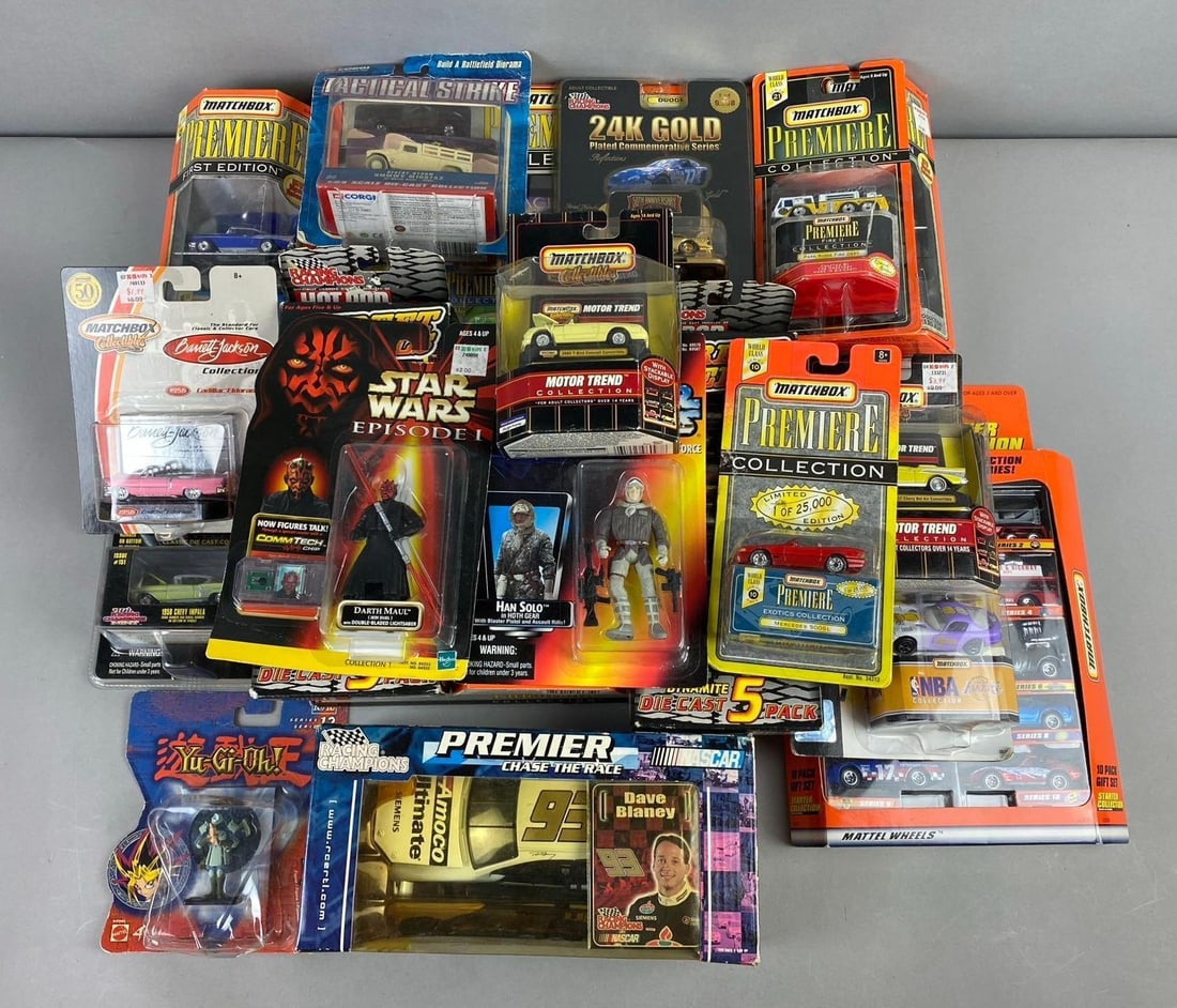 Group of Assorted Mattel Matchbox Die Cast Vehicles and More: Includes Matchbox Plymouth Prowler, Dodge Viper, and More. Largest item measure H 1 1/2 x W 9 x L 13
