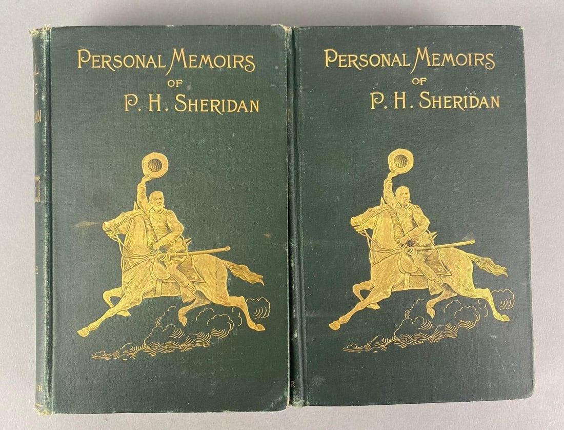1888 2 Volume First Edition Set of Personal Memoirs of PH Sheridan Hardcover Books: Publisher - Charles L Webster Co., each measures 9” H x 6” W