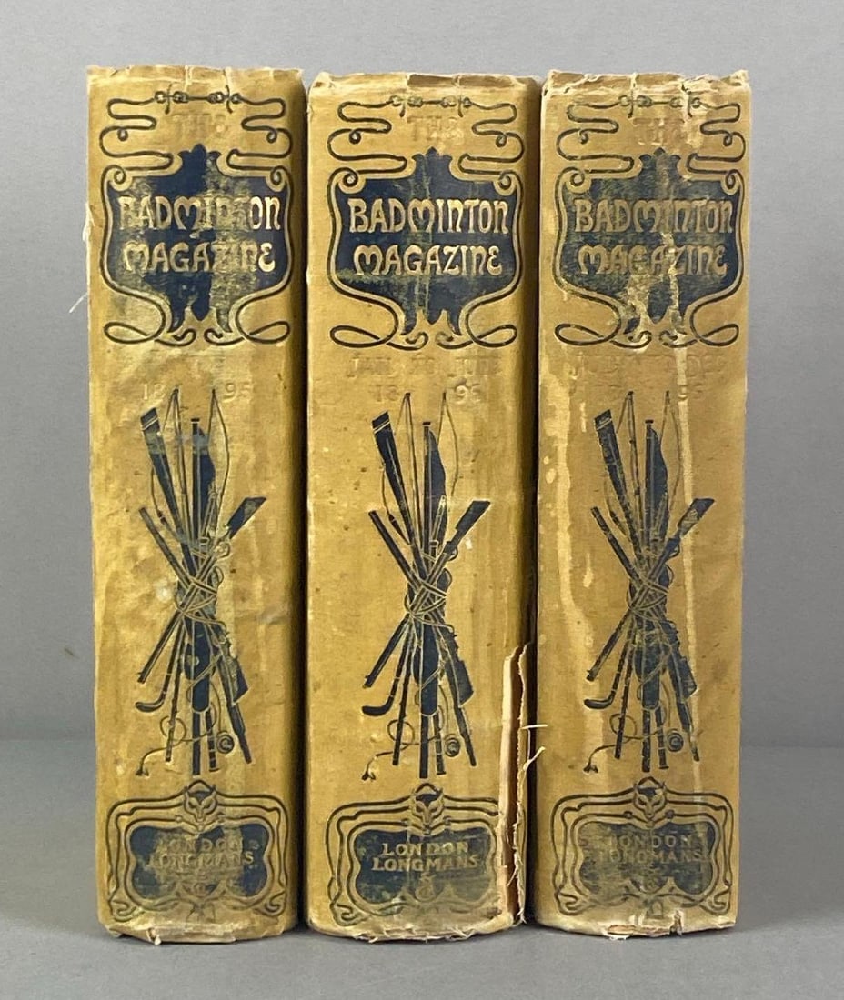 Antique 3 Volume Set of The Badminton Magazine Hardcover Books: Editor - Alfred ET Watson, Publisher - London Longmans, wear shown on covers, each measures 9” H x 6 1/4” W