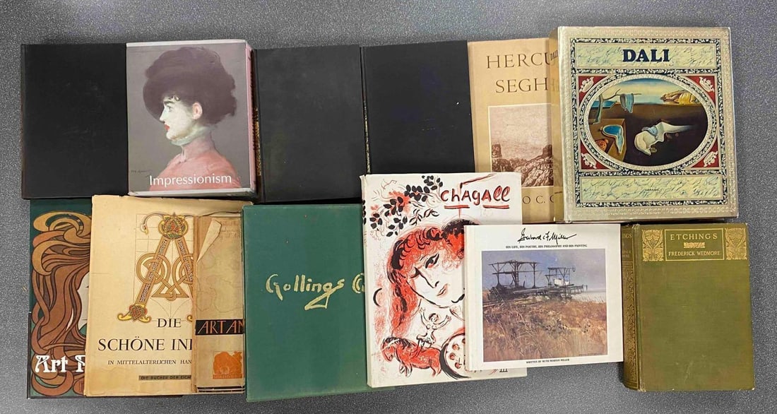 Group of Assorted Art Hardcover Books: Includes Dali, Impressionism, Art Nouveau and more, largest measures 12” H x 11 1/2” W
