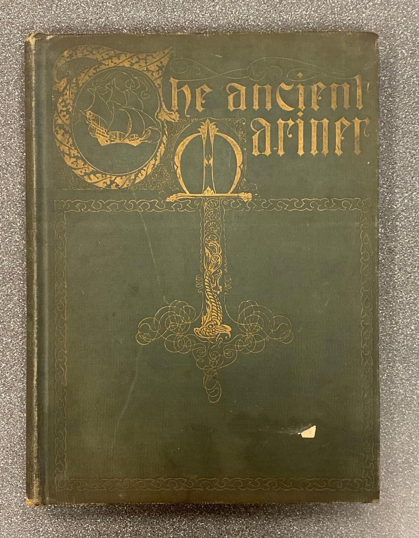 Antique First Edition The Rime of the Ancient Mariner Illustrated Hardcover Book: Author - Samuel Taylor Coleridge, Publisher - Thomas Y Crowell and Co., some separations of pages from spine, measures 12 1/2” H x 9 1/2” W