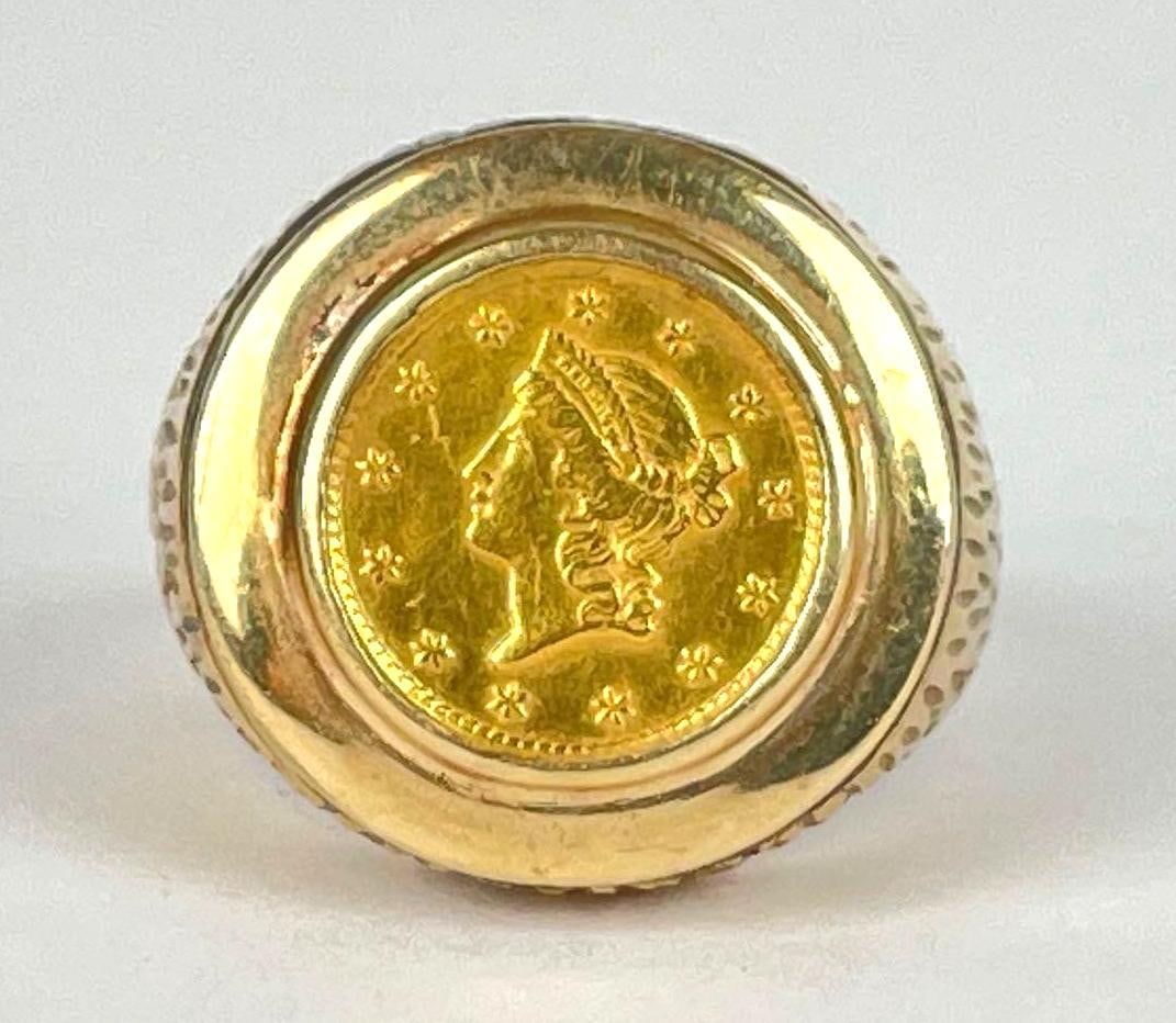 14K Gold Ring with Liberty Head Coin Setting: Stamped 14k, size 9, 13.7 g total weight