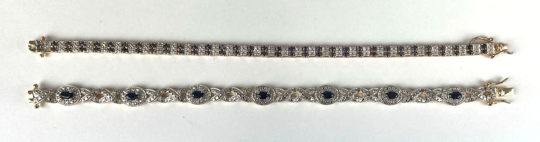 Group of 2 Gold Plated Sterling Silver Costume Bracelets: CZ, both measure 7 1/2"