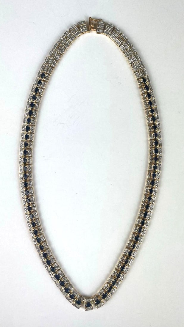 Gold Plated Sterling Silver and Sapphire Necklace: .925, measures 17"