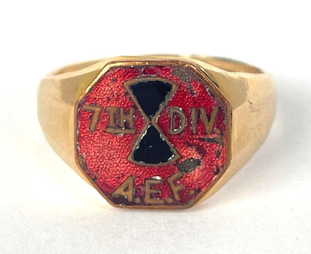 WWI 7th Division AEF Ring: Marked 1/30 14k Gold Shell, size 12