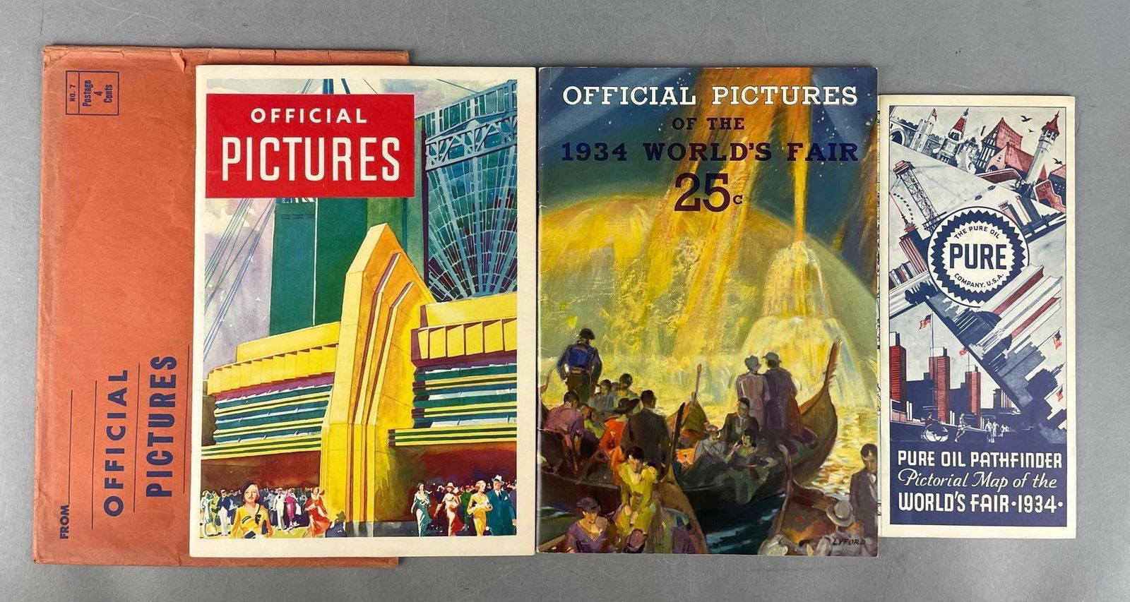 Group of 1933-34 Chicago World's Fair Souvenir Programs: Pictorial map measures 9" x 32"