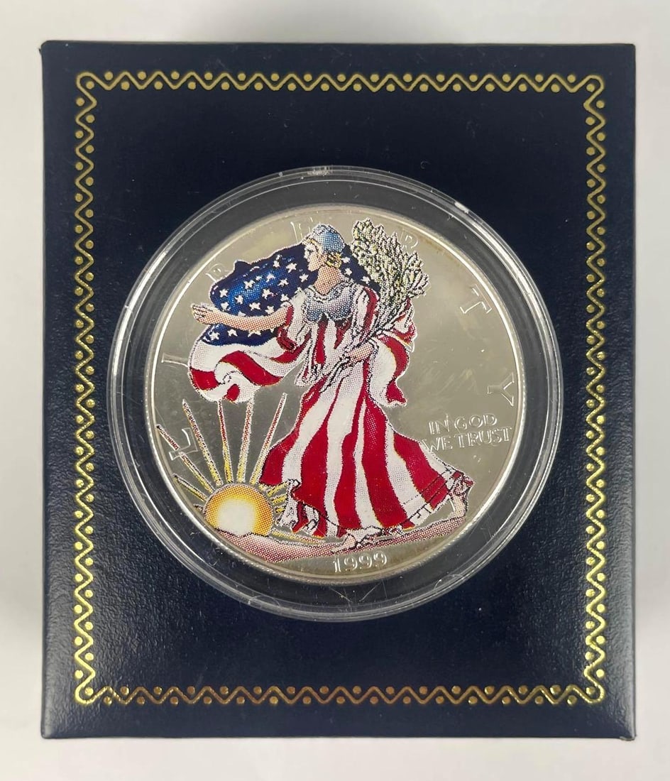 1999 US Mint Colorized American Silver Eagle 1 oz .999 Fine Silver Coon: Includes COA