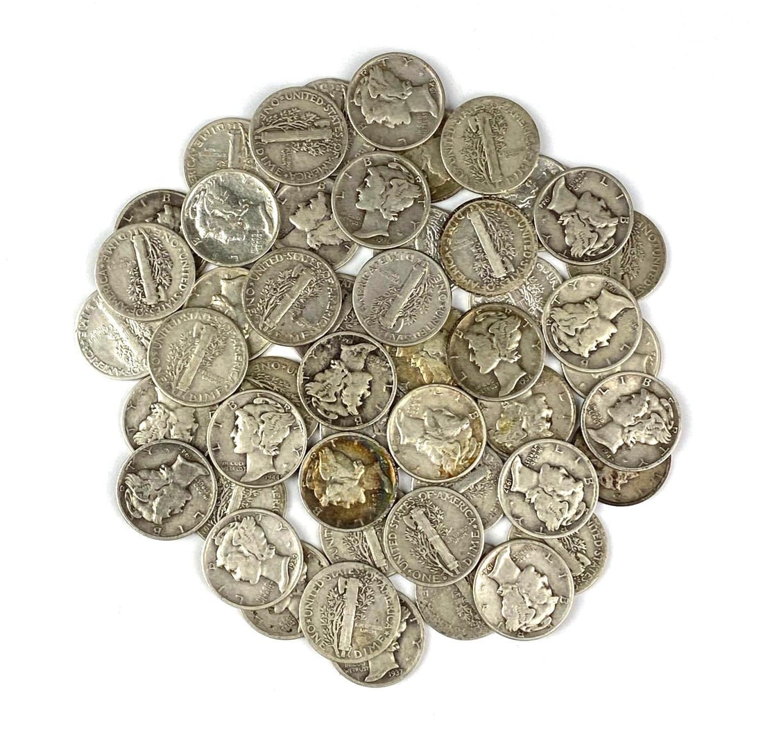Group of 50 US Mercury Silver Dimes (1 of 1)