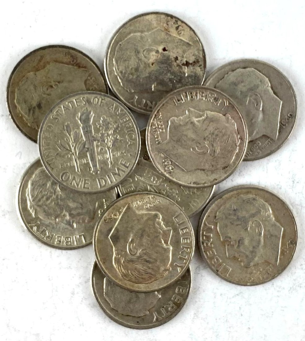 Group of 10 Roosevelt 90% Silver Dimes (1 of 1)