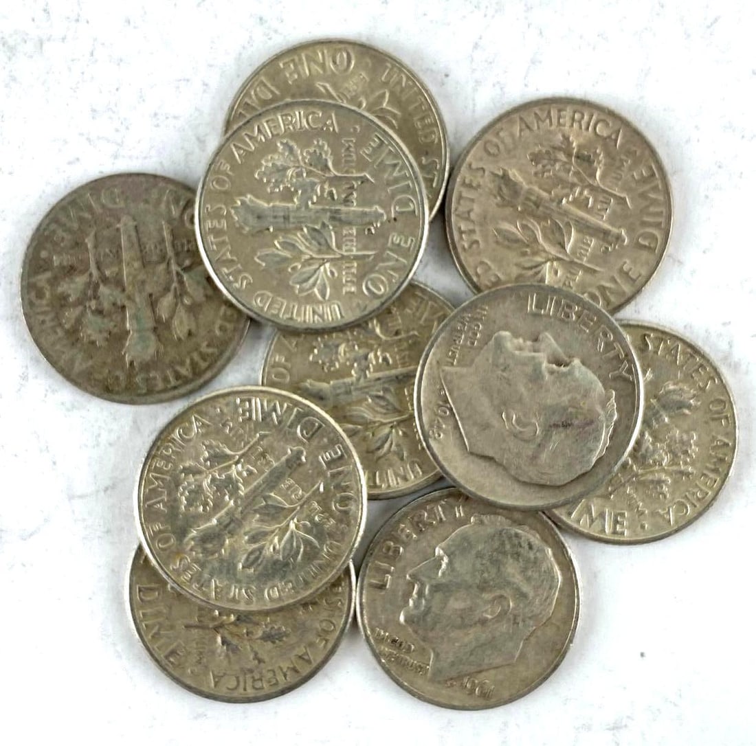 Group of 10 Roosevelt 90% Silver Dimes (1 of 1)