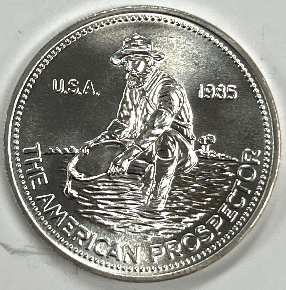 1985 Engelhard The American Prospector 1 oz .999 Silver Round (1 of 2)