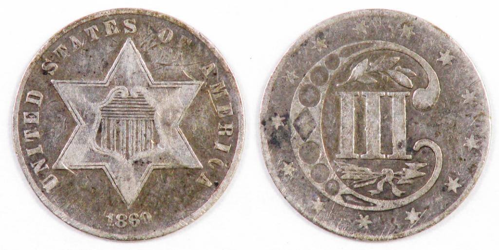 1860 Three Cent Piece Silver.: VF.