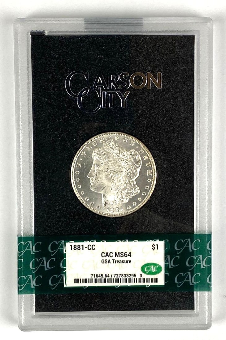 1881 US CC Morgan Silver Dollar CAC Graded MS64 GSA Treasure: 1881 US CC Morgan Silver Dollar CAC Graded MS64 GSA Treasure
