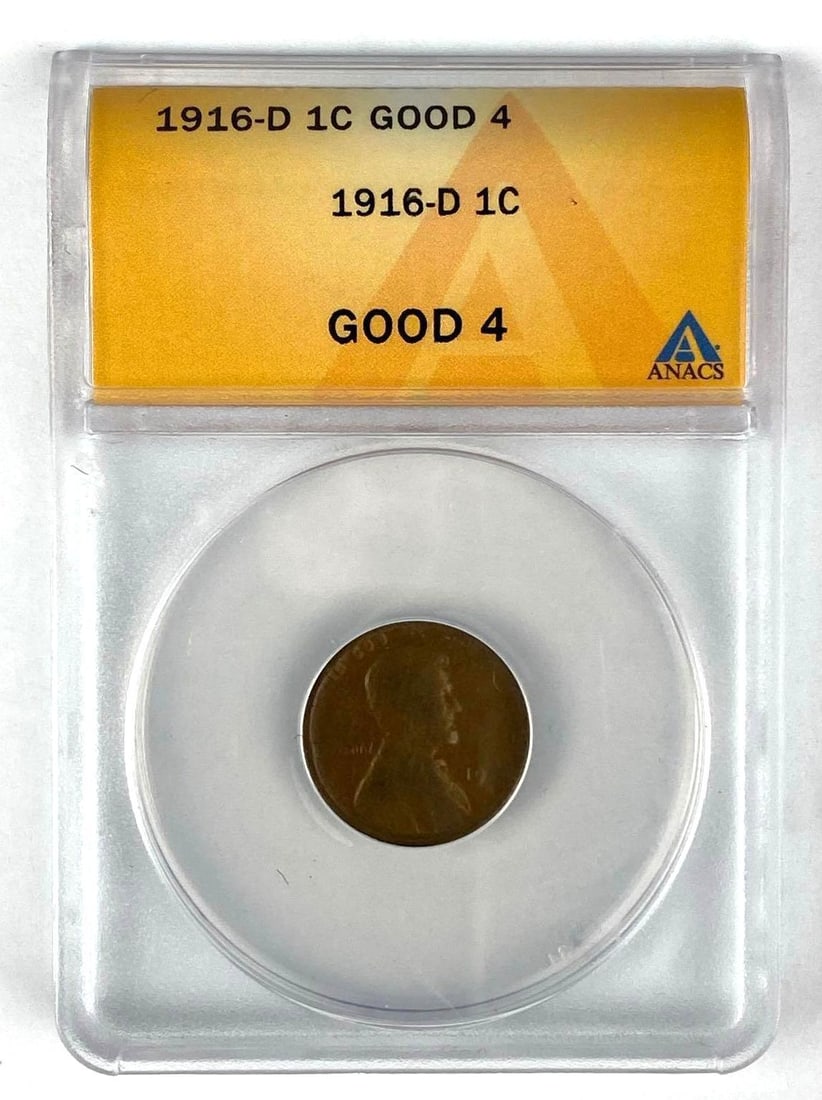 1916 D Lincoln Head Cent ANACS Graded GOOD 4: 1916 D Lincoln Head Cent ANACS Graded GOOD 4