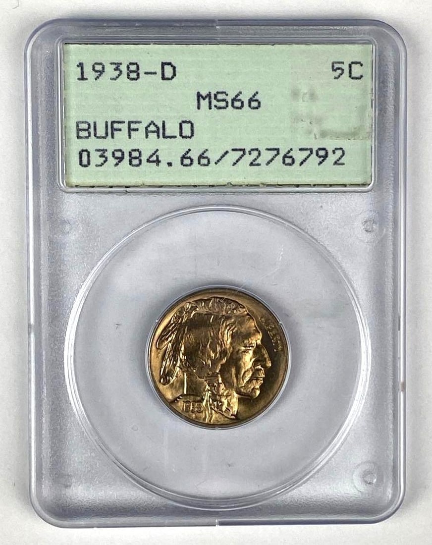 1938 D US Buffalo Nickel PCGs Graded MS66: 1938 D US Buffalo Nickel PCGs Graded MS66