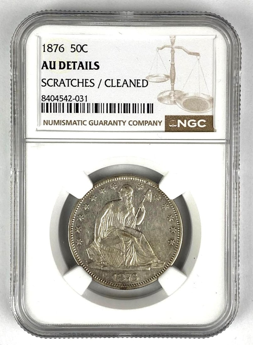 1876 Seated Liberty Half Dollar NGC Graded AU Details: Scratches/ Cleaned