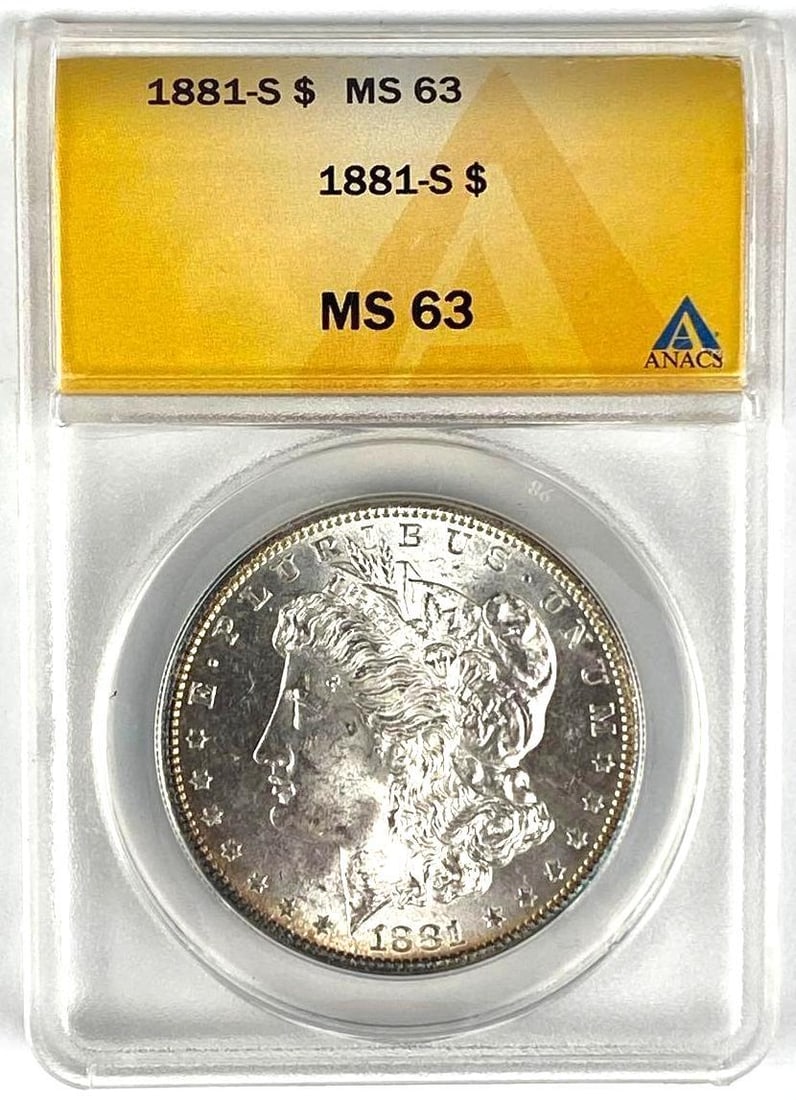 1881 S Morgan Silver Dollar ANACS Graded MS63: 1881 S Morgan Silver Dollar ANACS Graded MS63