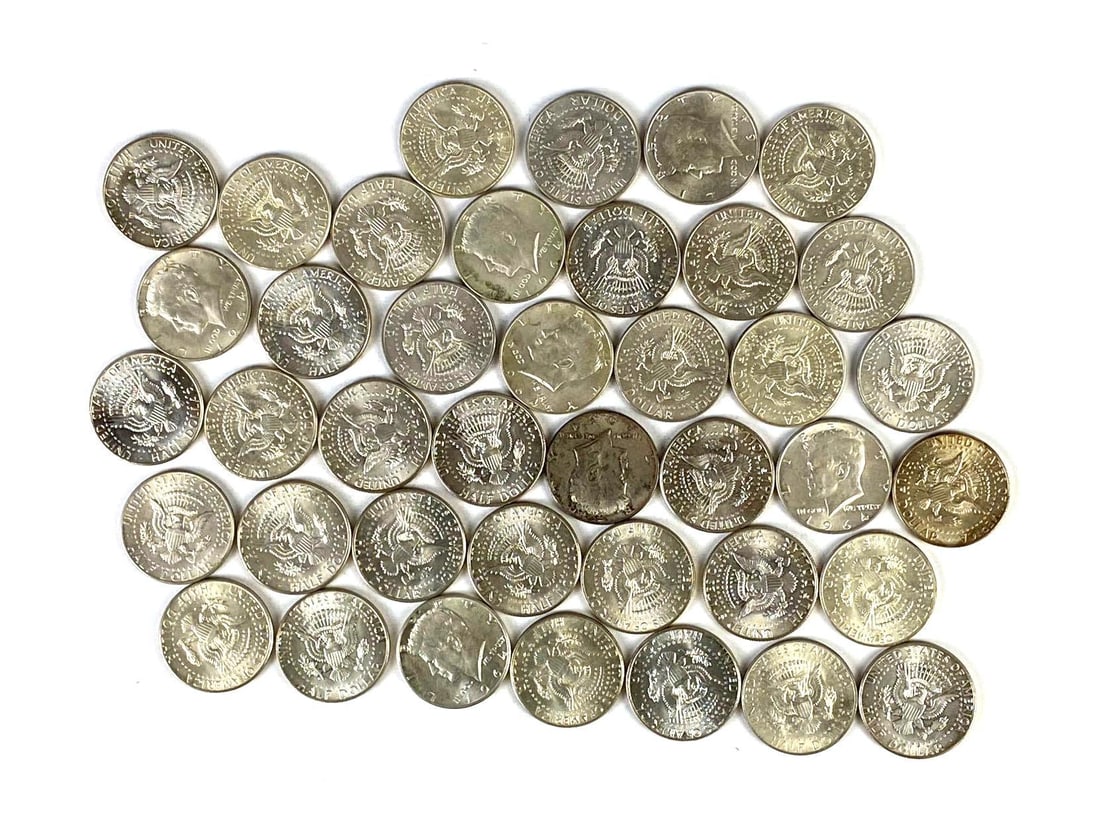 Group of 40 US Kennedy 90% Silver Half Dollars UNC: Group of 40 US Kennedy 90% Silver Half Dollars UNC. 1964