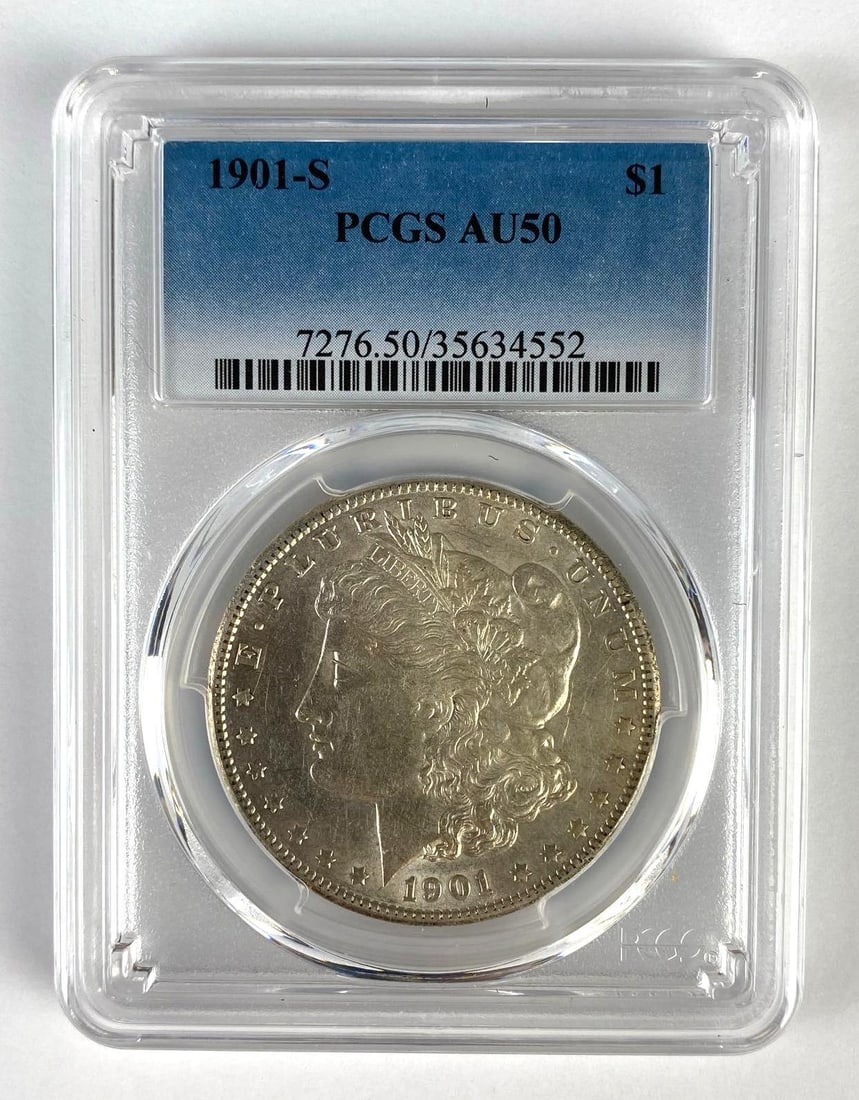 PCGS Graded 1901-S US $1 Morgan Silver Dollar AU50: PCGS Graded 1901-S US $1 Morgan Silver Dollar AU50