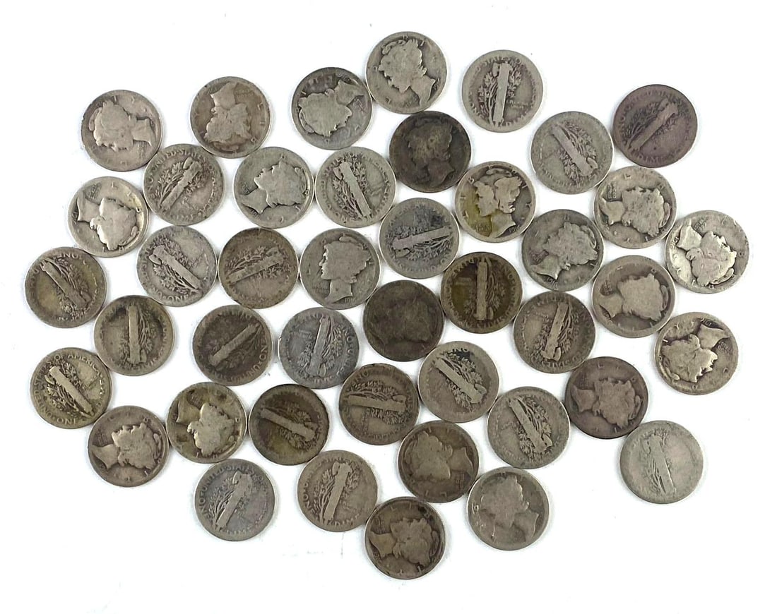 Group of 43 US Mercury Silver Dimes (1 of 1)