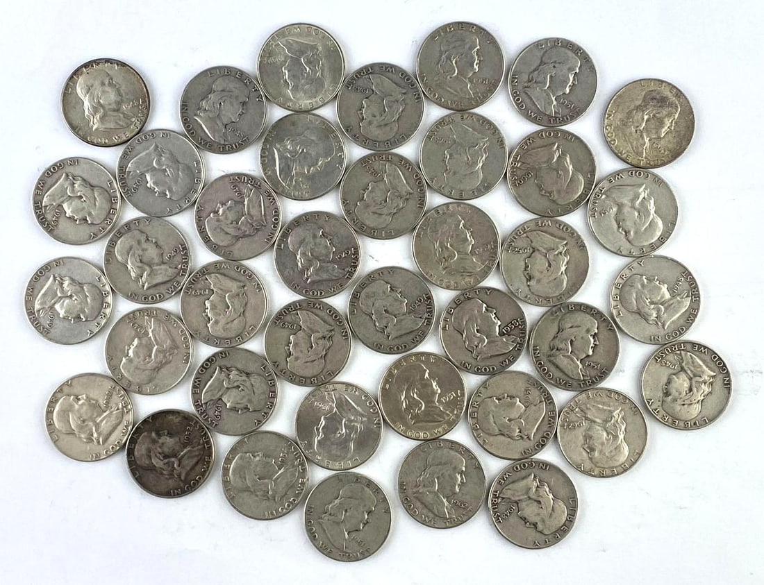 Group of 40 US Franklin Silver Half Dollars (1 of 1)